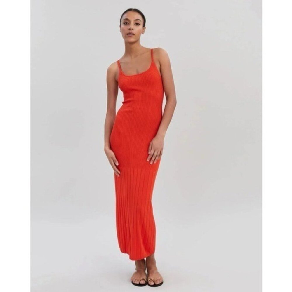 Solid & Striped Noel Ribbed Maxi Dress in Lava Size S